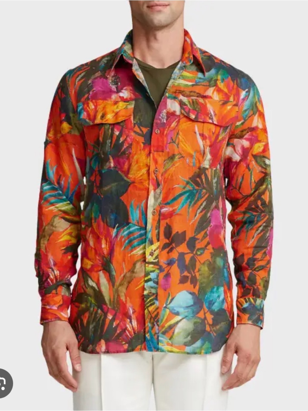 Ralph Lauren Purple Label NWT Men’s Dyland floral linen military shirt sz XL